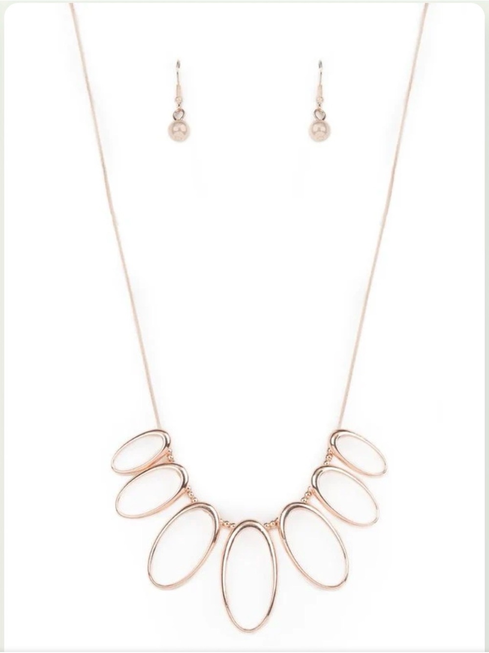 Rose Gold Oval Statement Necklace & Earring Set